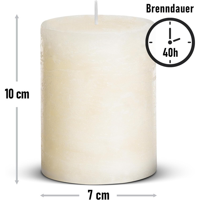 Набір із 4 свічок-стійок Brandsseller 7 x 10 см фарбовані та виготовлені з парафіну сільські свічки з тривалим часом горіння декоративні свічки для прикраси столу, Різдва та вечірок (7 x 10 см набір із 4 шт. , кремові)