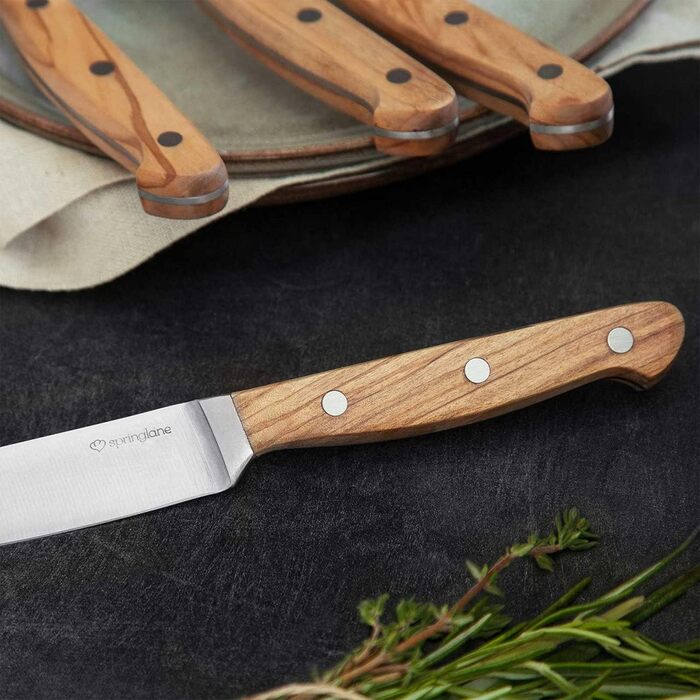 Набір ножів для стейків 4 шт. з ручками з тонкого оливкового дерева, 12,5 см Springlane Kitchen