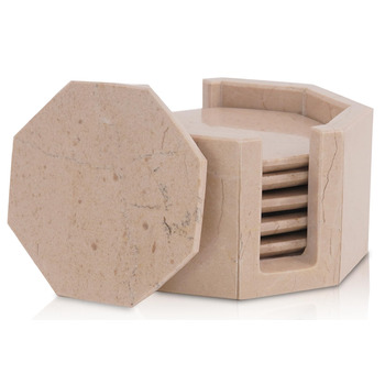 Підставки під чашки з оніксу Верона, 8.9 см, ручної роботи, з підставкою, набір 6 шт. - для офісу, напоїв, кави, бару та обіднього столу