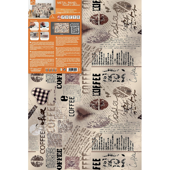 Алюмінієвий кухонний фартух CREARREDA, виготовлений в Італії, захищає плиту та стіну, миється та легко встановлюється, металевий фартух, 48 x 72 см (кавовий)