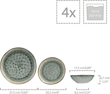 Набор посуды на 4 персоны, 12 предметов, серый Capri Sänger