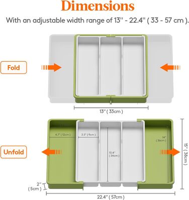 Лоток для столових приборів Lifewit для висувних ящиків, розширюваний великий лоток для столових приборів для кухні, регульований лоток для столових приборів для висувних ящиків, пластикові кухонні аксесуари, лоток-роздільник, великий, (зелений і білий)