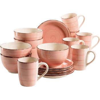 Винтажный сервиз для завтрака на 6 персон, керамика с ручной росписью, набор посуды из 18 предметов, синий, керамогранит (розовый), 931492 Bel Tempo II