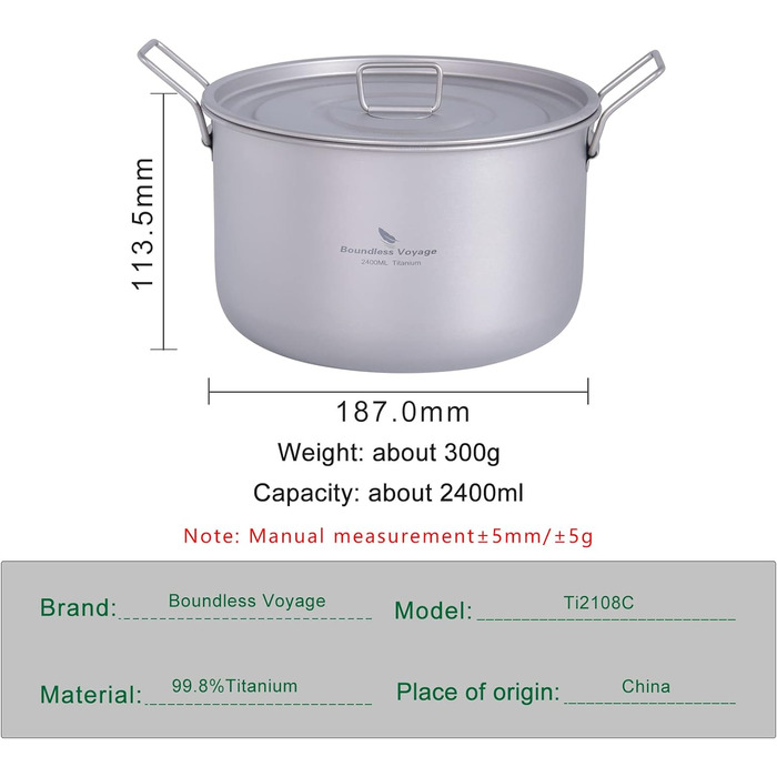 Безмежна подорож 1,4 л 1,6 л 2,4 л маленька титанова головка зі складними ручками легкий кемпінговий трекінговий набір Stockpot Кухонне приладдя (2,4 горщика)