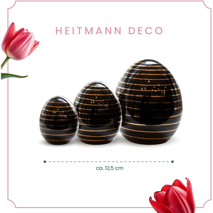 Набір декоративних фігурок Heitmann керамічна пасхальна прикраса під порцеляну, для встановлення, біла, приблизно 12,5 x 10,5 x 8 см (яйця - чорні із золотим декором)