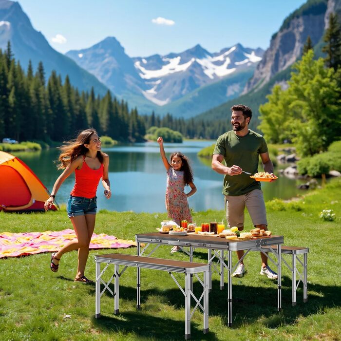 Раскладной кемпинговый стол с 2 лавками 90x66x70 см Wiltec