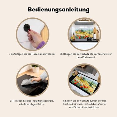 Фартух для плити, кухонний фартух, вініл, 78x52 см, декор для кухні, облицювання стіни, кришка для плити - сіро-чорна (квітковий пейзаж, 52,7Д x 91,6Ш см)