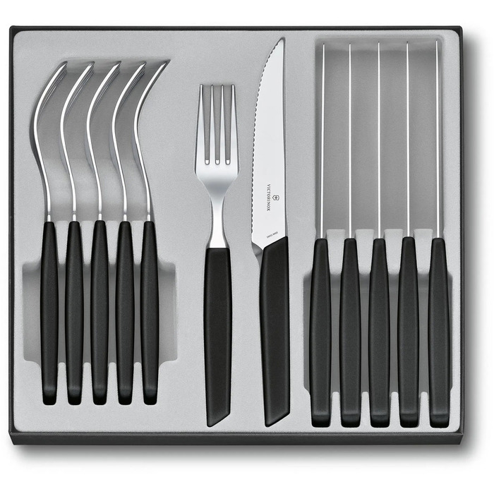 Набір кухонний Victorinox Swiss Modern Table Set 12шт з черн. ручкою (6 ножів steak, 6 віделок)