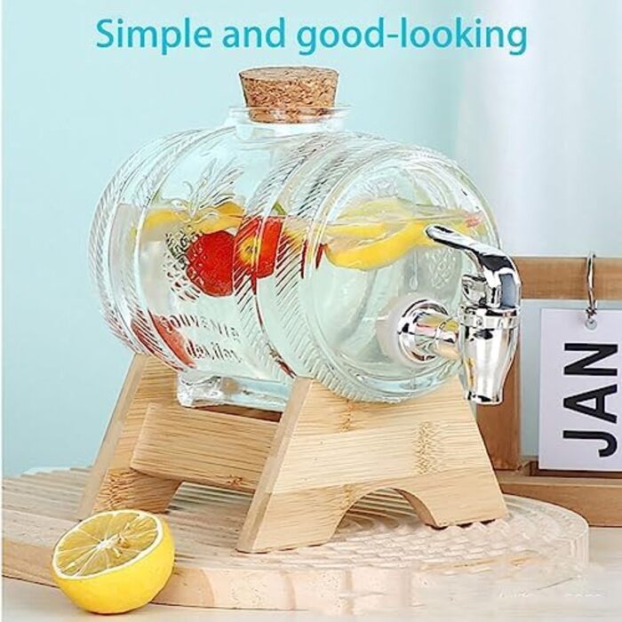 Диспенсер для напоїв скляний з краном та дерев'яною підставкою 3 л Generisch