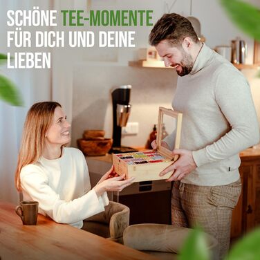 Чайна скринька преміум-класу NATURSCHMIED з вишневого дерева з 20 гнучкими відділеннями та оглядовим віконцем, (22,5 x 31 x 10 см) - посилені петлі міцна застібка - Елегантне сховище для чаю для справжніх любителів чаю (бамбук рівня А)