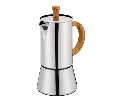 Нержавіюча сталь , Підходить для всіх типів плит , Ø 8.5 см , Можна мити в посудомийній машині , Мокко каструля , Еспресо кавоварка 4 чашки , Кемпінгова кавоварка