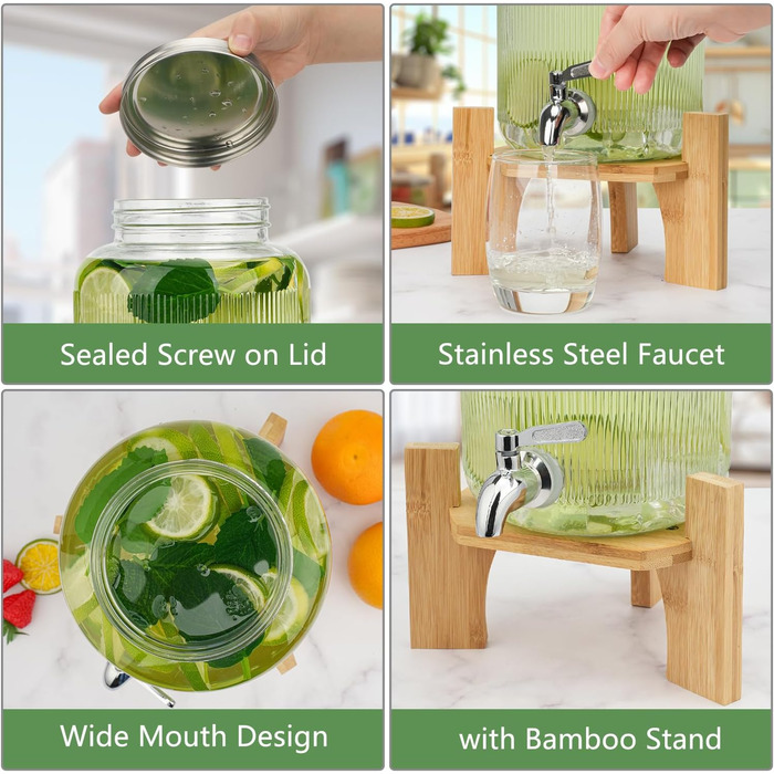 Скляний диспенсер для напоїв 4 л з краном та підставкою Hisredsun