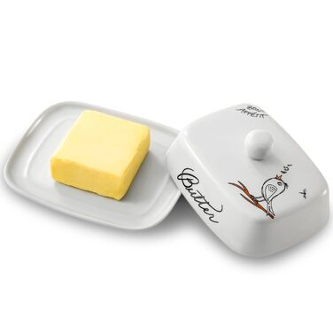 Маслянка з ручкою для 250 г вершкового масла, високоякісна кераміка, білий колір з квітковим та бджолиним візерунком, порцеляна, класична маслянка, маслянка, контейнер для масла, коробка для масла, можна мити в посудомийній машині (типу &quotптах&quot).