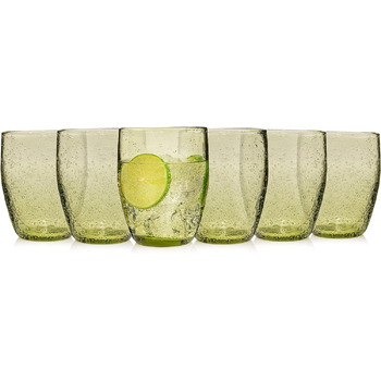 Набор бокалов для питья Singer Porto Набор стеклянных бокалов из 6 предметов на 6 человек, стакан для воды, разноцветный, уникальная огранка, повседневный, семейный ужин, офис, набор стаканов для сока на открытом воздухе 310 мл (London Green 6 шт.)