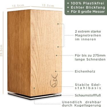 Магнітний обертовий блок для ножів з деревини дуба WALDWERK