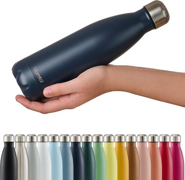 Пляшка для води Blumtal з нержавіючої сталі - Герметична ізольована пляшка - Пляшка для води без бісфенолу А для гарячих та холодних напоїв - Двостінна ізольована пляшка - Ізоляційна пляшка, стійка до іржі, дерево/срібло (06 - Темно-океанський синій - Син