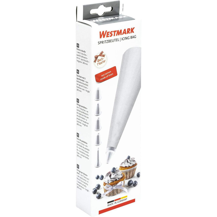 Кондитерський мішок 28 см та 5 пластикових насадок, кремово-білий Westmark