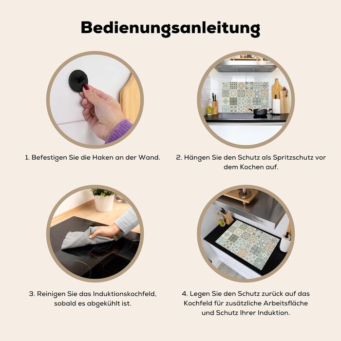 Фартух для плити, кухонний фартух, вініл, 78x52 см, декор для кухні, облицювання стіни, кришка плити - сіро-чорна (зразок - плитка, 52Д x 81,2Ш см)