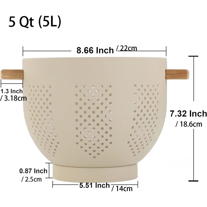 Металеве сито для пасти з дерев&39яною ручкою та стабільною основою, велике кухонне сито 22 см для пасти, овочів та фруктів, міцне кухонне сито (матовий пісочно-жовтий)