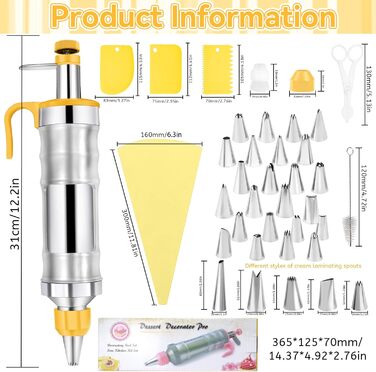 Прикраса шприц з нержавіючої сталі трубопровід насадка набір торт шприц прикраса шприц торт прикраса торт набір 42 шт. и професійна нержавіюча сталь для торт кексів печива тістечка прикраса (жовтий)