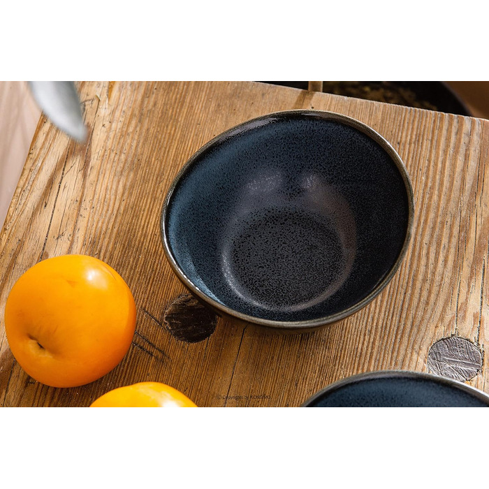 Чаша Konsimo 6 шт. TIME BLACK Чаша - Твердый фарфор с реактивной глазурью - Можно мыть в посудомоечной машине и микроволновой печи - Неправильная форма - (Черный / Графитовый / Темно-синий, 12,5 см)