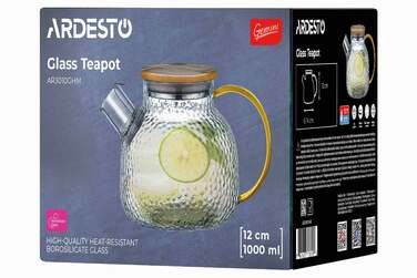 ARDESTO Заварник Gemini Dew 1000мл, боросилікатне скло, бамбук, прозорий