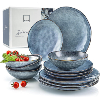 Набор посуды на 4 персоны, 12 предметов, серо-синий Darwin Sänger