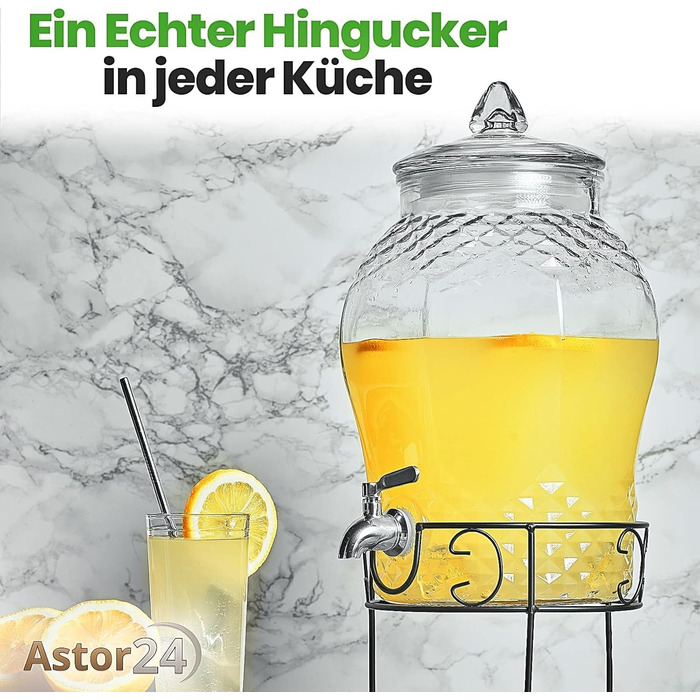 Скляний диспенсер для напоїв з краном 8 л astor24