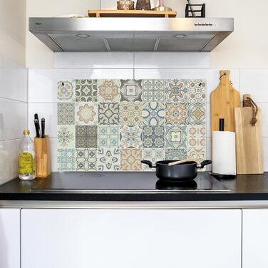 Фартух для плити, кухонний фартух, вініл, 78x52 см, декор для кухні, облицювання стіни, кришка плити - сіро-чорна (зразок - плитка, 51,5Д x 83Ш см)