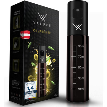 Масляний розпилювач VALUXE для кулінарної олії та оцту зі склом для захисту від ультрафіолету та розпилювальним фільтром - Пляшка з розпилювачем олії з нержавіючої сталі - Точний розпилювач оливкової олії, розпилювач олії, розпилювач олії (темно-чорний)