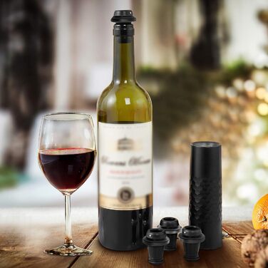 Вакуумная помпа для вина автоматическая с пробками, черная Vialex