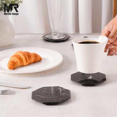 Підставки під чашки з оніксу, 8.9 см, ручної роботи, з підставкою, 6 шт. (Чорні) - для офісу, напоїв, кави, бару та обіднього столу