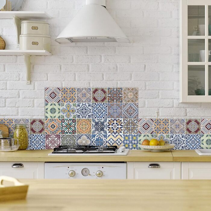 Алюмінієвий кухонний фартух, виготовлений в Італії, захищає плиту та стіну, миється та легко встановлюється, металевий фартух, 48 x 72 см (48x72, Azulejos)