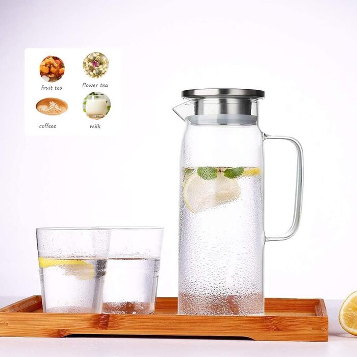 Стеклянный кувшин с крышкой для холодных и горячих напитков 1 л Sharemee
