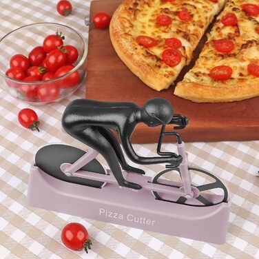 Резак для пиццы в виде велосипедиста с подставкой, лиловый KUONIIY