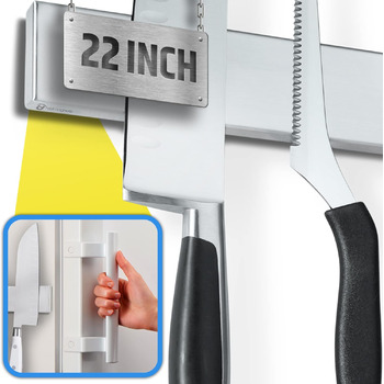Преміальний 61-сантиметровий магнітно-смуговий ніж для стіни (великого розміру) - Надзвичайно міцний тримач ножа Магнітний - Компактний стрижень для ножів Магнітний із сильним магнітним тягою (оновлена версія) (22 - холодильник)