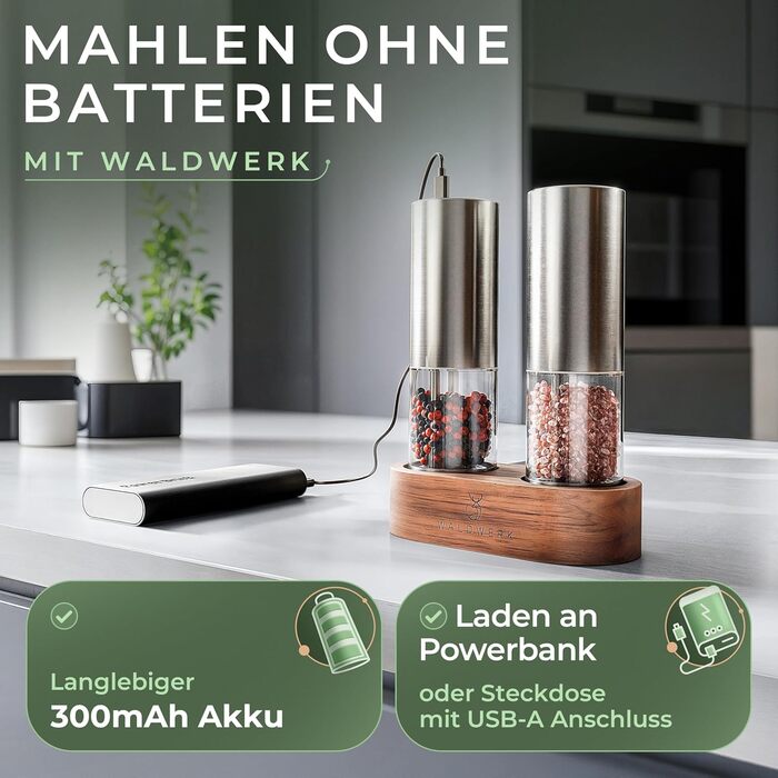 Набор из 2 мельниц для соли и перца на деревянной подставке WALDWERK