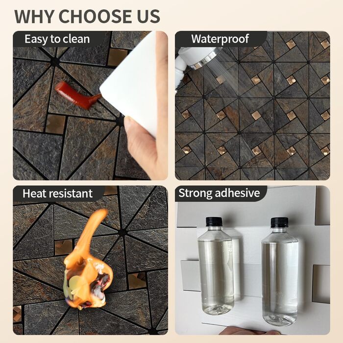 Фартух DICOFUN з мідної плитки, що знімається та клеїться, нержавіюча сталь, для кухні, металевий, фартух для плити, 0 листів (10, рустикальний сланець)