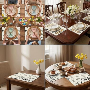 Великодні серветки &quotЩасливого Великодня&quot з коричневим кроликом, набір з 4 шт. , 32x45 см, весняний різдвяний килимок, серветки, що миються, прикраса для кухні-вечірки (сірий, 32 x 45 см)