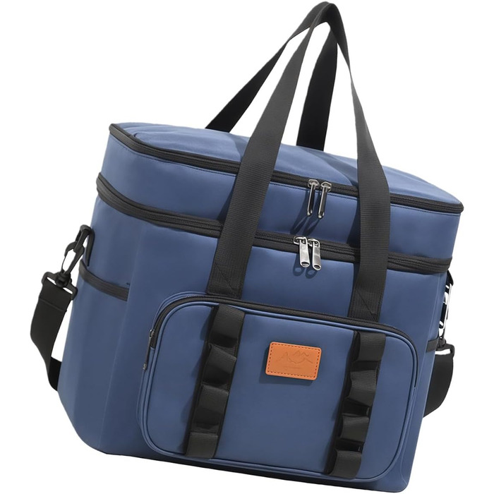 Водонепроникна термосумка для пікніка для кемпінгу, походів на пляж, регульований ремінь, містке відділення-холодильник, конструкція для зберігання, ізольовані продукти для використання на свіжому повітрі (синя)