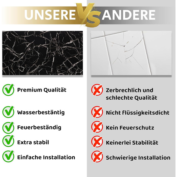 Стінові панелі AS Country Stone під мармур 60x120 см ПВХ-облицювання стіни з пластикових панелей для кухні, ванної кімнати тощо Панель кухонного фартуха (4 шт., чорно-білий колір)