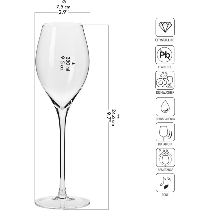 Елегантний набір келихів для шампанського та просекко 6 шт 280 мл Krosno