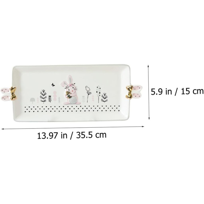 Керамічна сервірувальна тарілка з малюнком кролика 35,5 х 15 см ROMISBABA