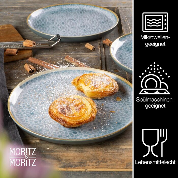 Набір посуду Moritz & Moritz TERRA з 18 предметів 6 осіб набір тарілок яскраво-синього кольору з високоякісної порцеляни столовий посуд 6 обідніх тарілок, десертних тарілок і мисок кожна (6 маленьких тарілок)
