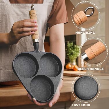 Чугунная сковорода для жарки яиц 3-в-1, черная Justup