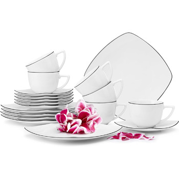 Набор посуды konsimo Combi на 12 персон Набор тарелок CARLINA Modern 36 предметов Столовый сервиз - Сервиз и наборы посуды - Комбинированный сервиз 12 персон - Сервиз для семьи - Посуда Столовая посуда (Комбинированный сервиз 18 шт., черные края)