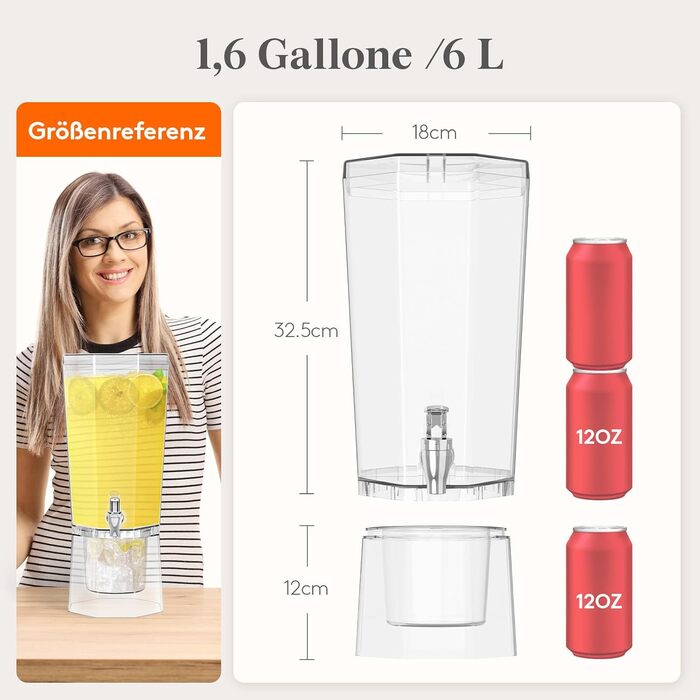 Диспенсер для напоїв з краном та підставкою, пластиковий диспенсер для води, лимонаду, соку та інших напоїв (2,6 л). Знімний стенд для зручного використання на вечірках.