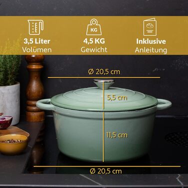 Чавунна жаровня 3,5 л з кришкою 24 см, зелена Chefarone