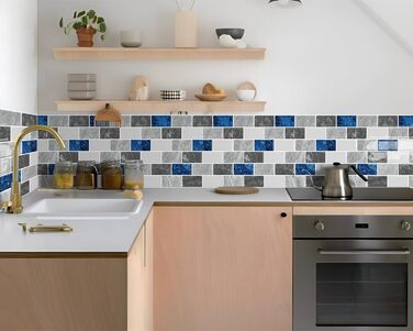 Мозаїчна плитка DEWOO 3D, наклейки на стіну, клейка плитка Metro, самоклеюча імітація плитки для кухні та ванної кімнати - штука, (30,5 x 30,5 см) (10, мармурово-синій)