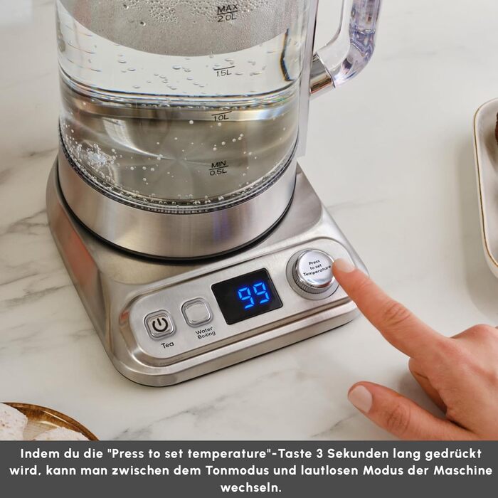 Автоматична чайна машина Karaca X Refika XL, чайник на 2 л та скляний чайник на 0,8 л, мультитемпературний режим, еко-режим, 2200 Вт, чайна машина для родини та гостей, хромована